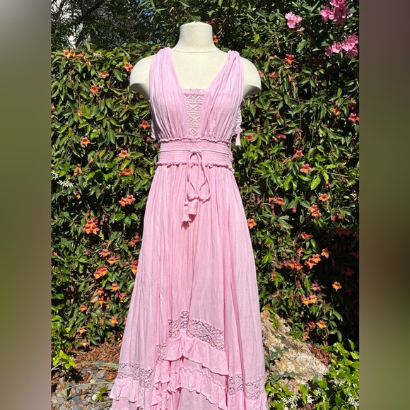 Free people santa maria maxi bohemian dress in pink size large - Picture 8 of 11